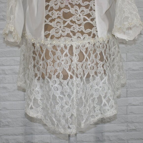 HAND CRAFTED Jacket Upcycled Peplum Lace Pearl Trim Floral White Bridal Large - Picture 3 of 14